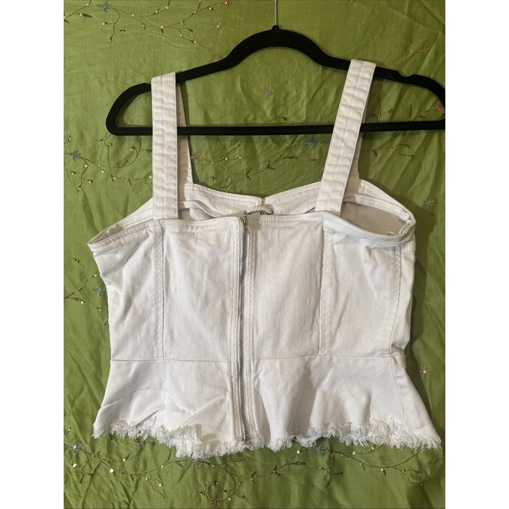 White Denim Corset Jean Lace Up Front Cotton‎ Bustier Peplum Festival 8 - Picture 4 of 5